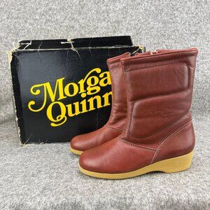 ✅Womens 5.5M VTG Morgan Quinn Leather Shearling-Lined Winter Boots Union Made